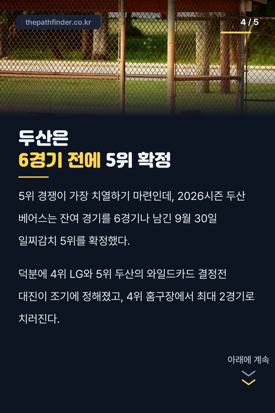 두산은 6경기 전에 5위 확정