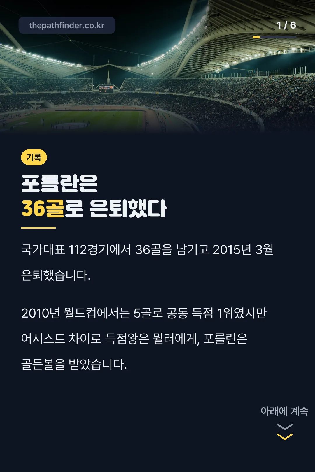 포를란 국가대표 36골 기록